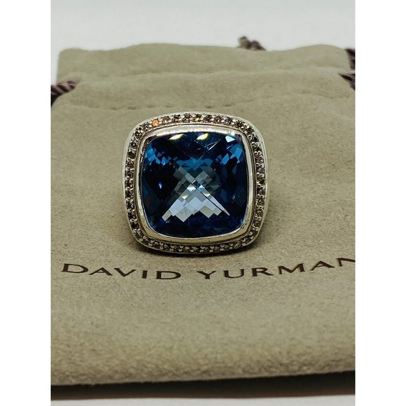 David Yurman Albion Diamond Blue Topaz Ring 14MM Topaz 100% Authentic Pouch 6.5 - Picture 6 of 12